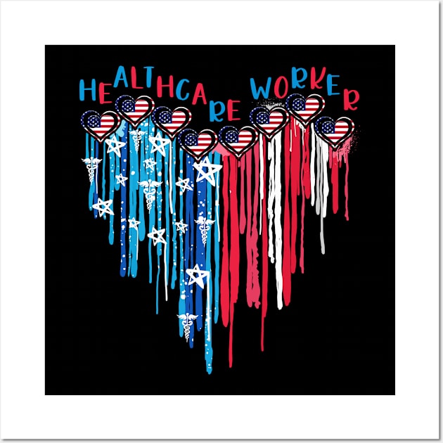 Healthcare Worker American Flag Melting Heart 4th Of July Wall Art by nakaahikithuy